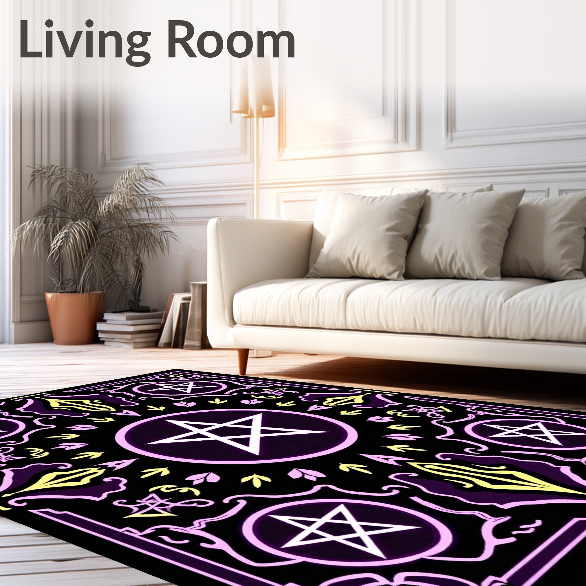 Mystic Purple White Pentagram Border Rug
