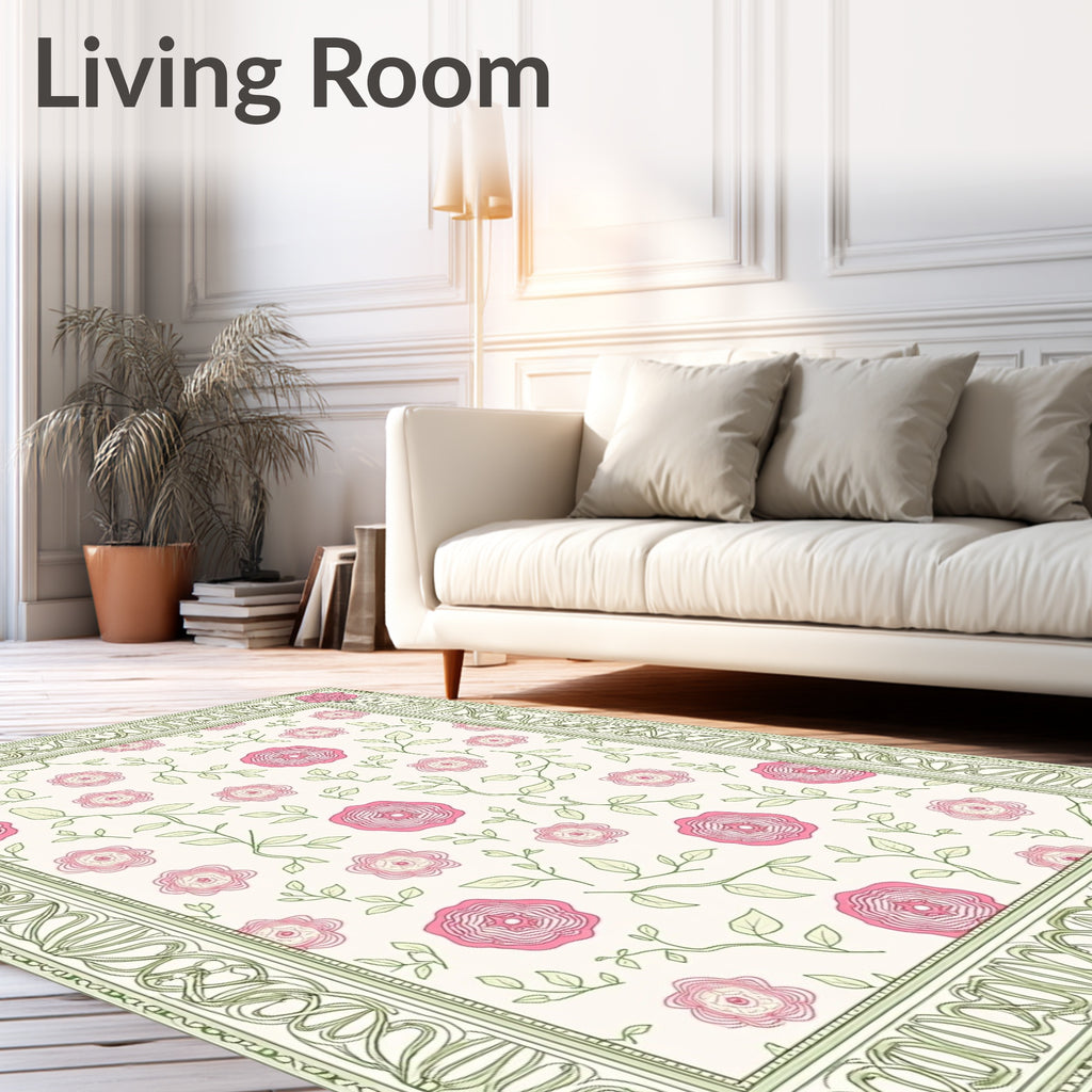 Art Nouveau Pink Rose Garden Rug