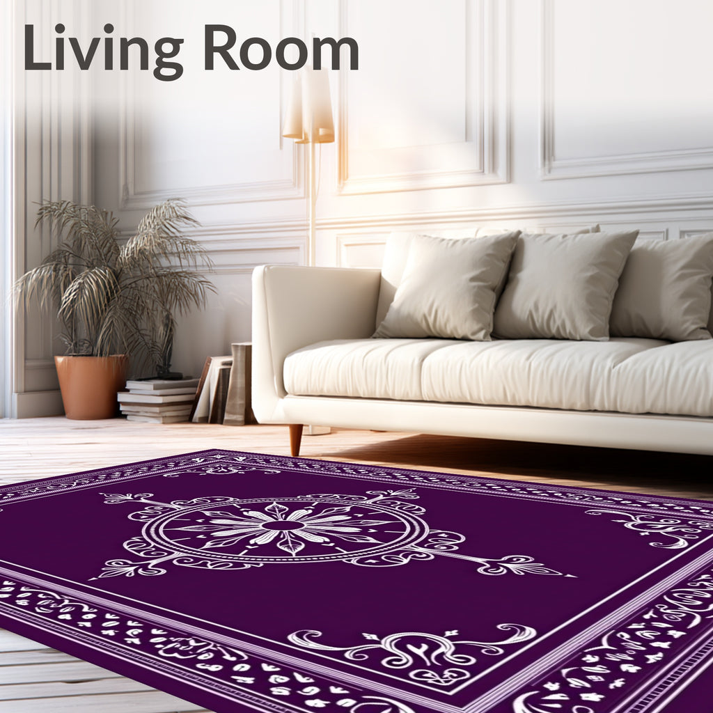 Deep Purple Floral Medallion Border Rug