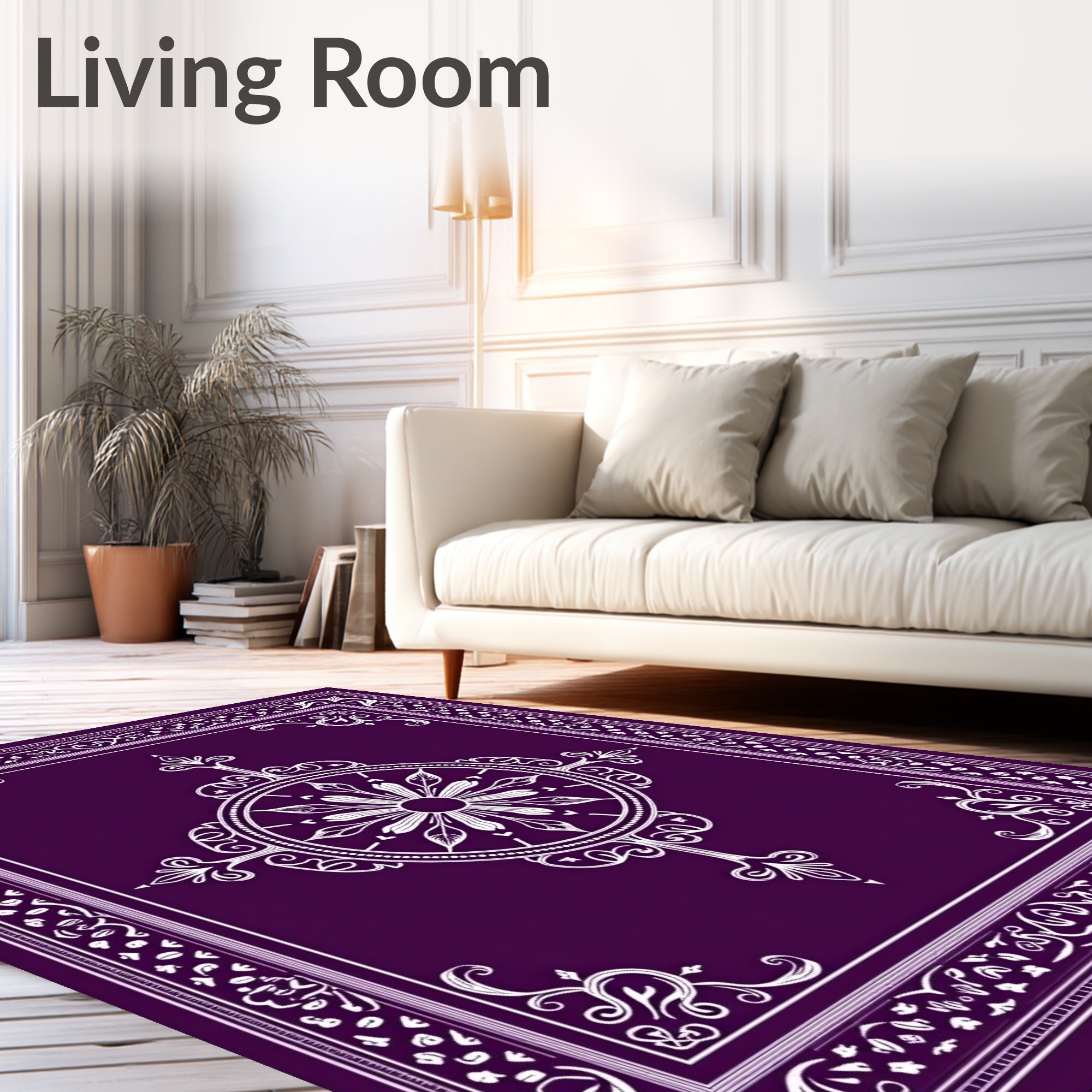 Deep Purple Floral Medallion Border Rug