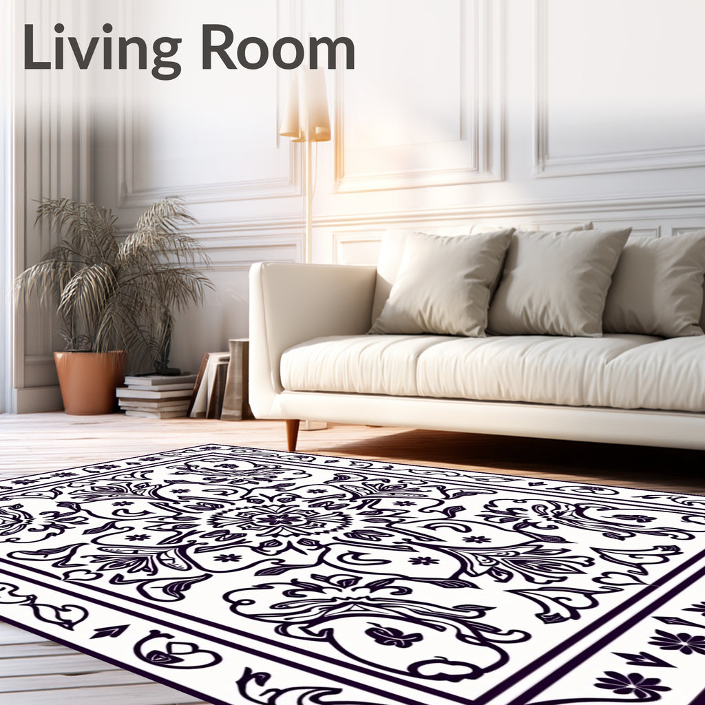 Ornate Black Floral Scroll Medallion Rug