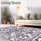 Ornate Black Floral Scroll Medallion Rug