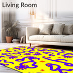 Vibrant Yellow Purple Abstract Creatures Rug