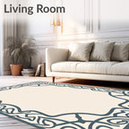 Deep Blue Swirling Border Frame Rug