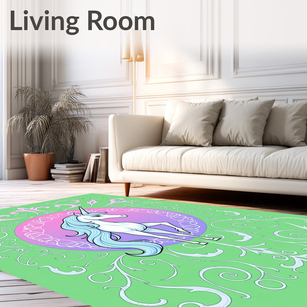 Pastel Unicorn With Whimsical Scrollwork Rug