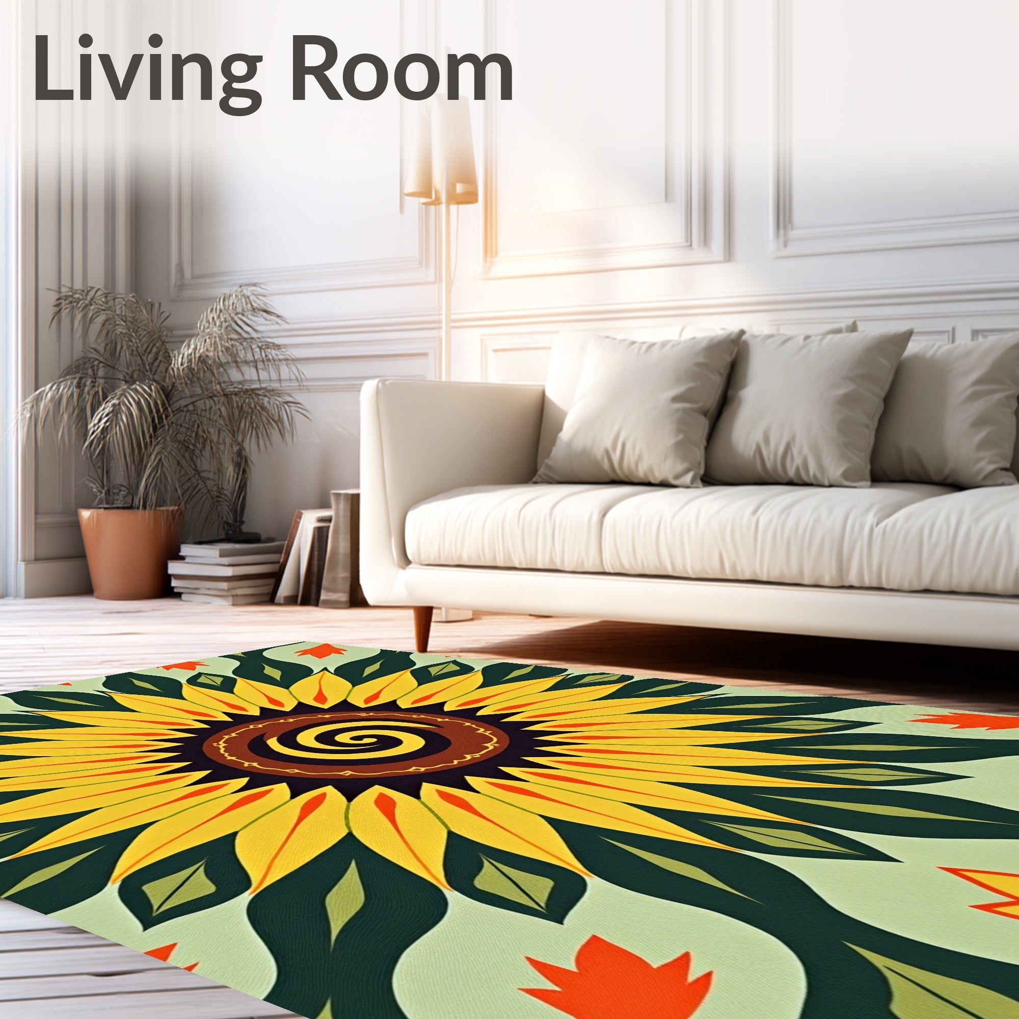 Vibrant Yellow Sunflower Mandala Rug