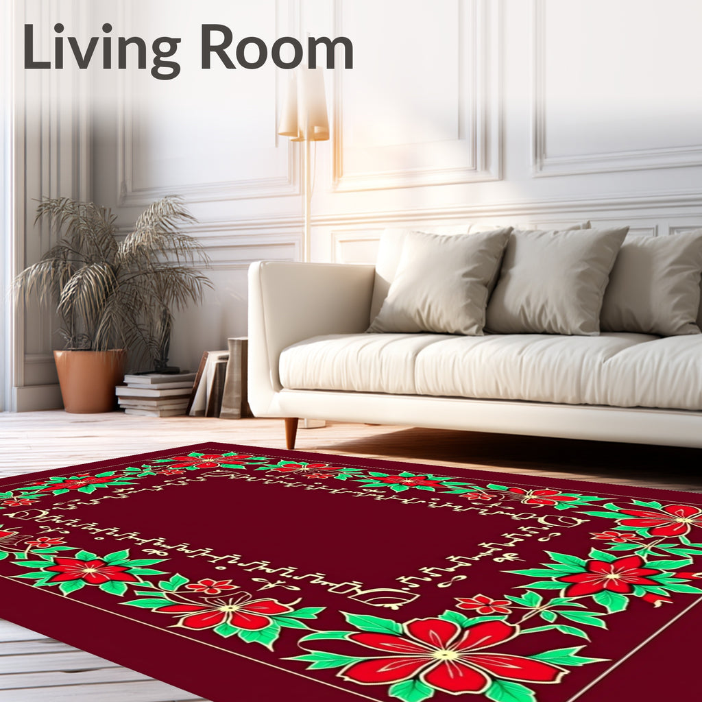 Red Floral Vine Border Deep Red Rug
