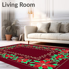 Red Floral Vine Border Deep Red Rug