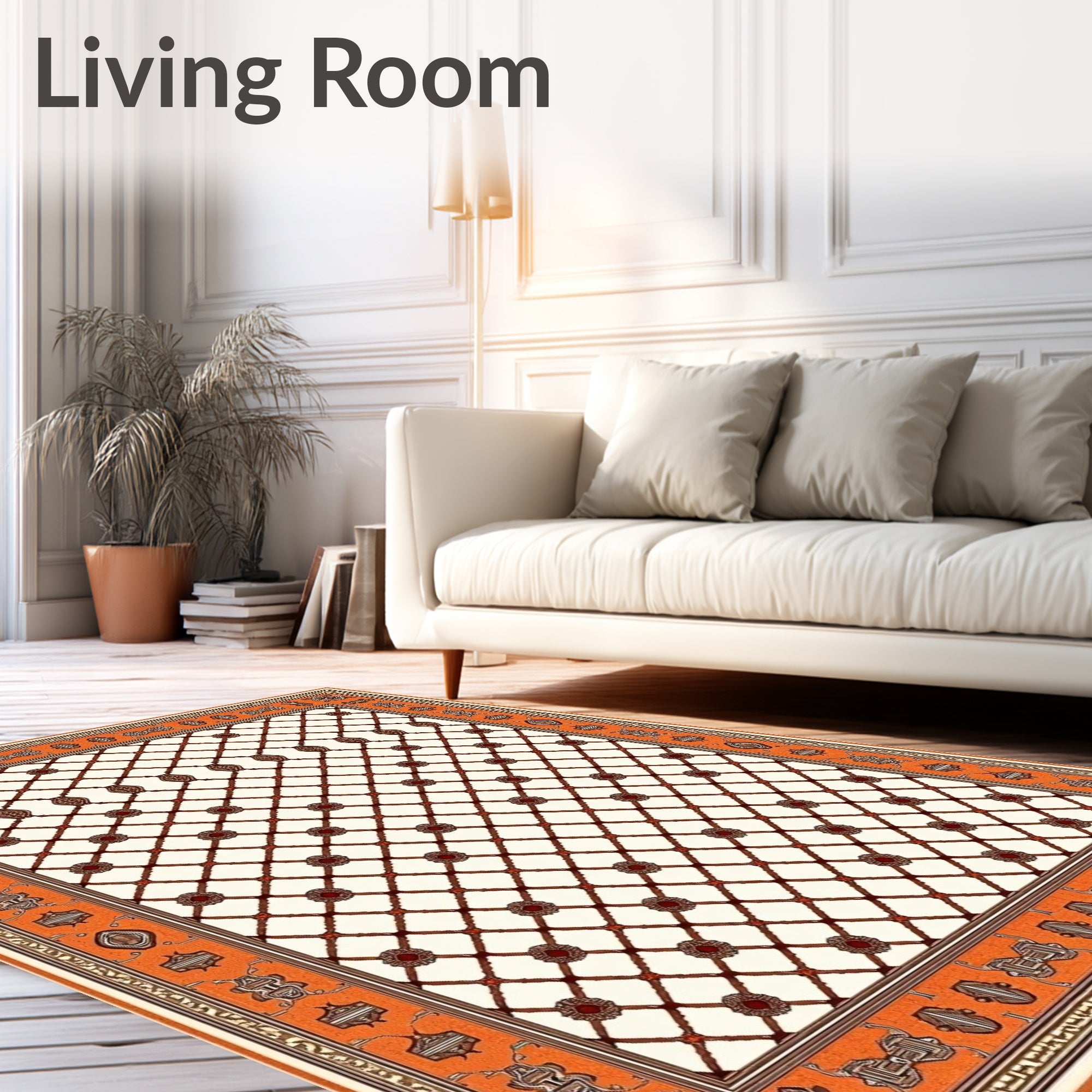 Orange Lattice Medallion Cream Border Rug