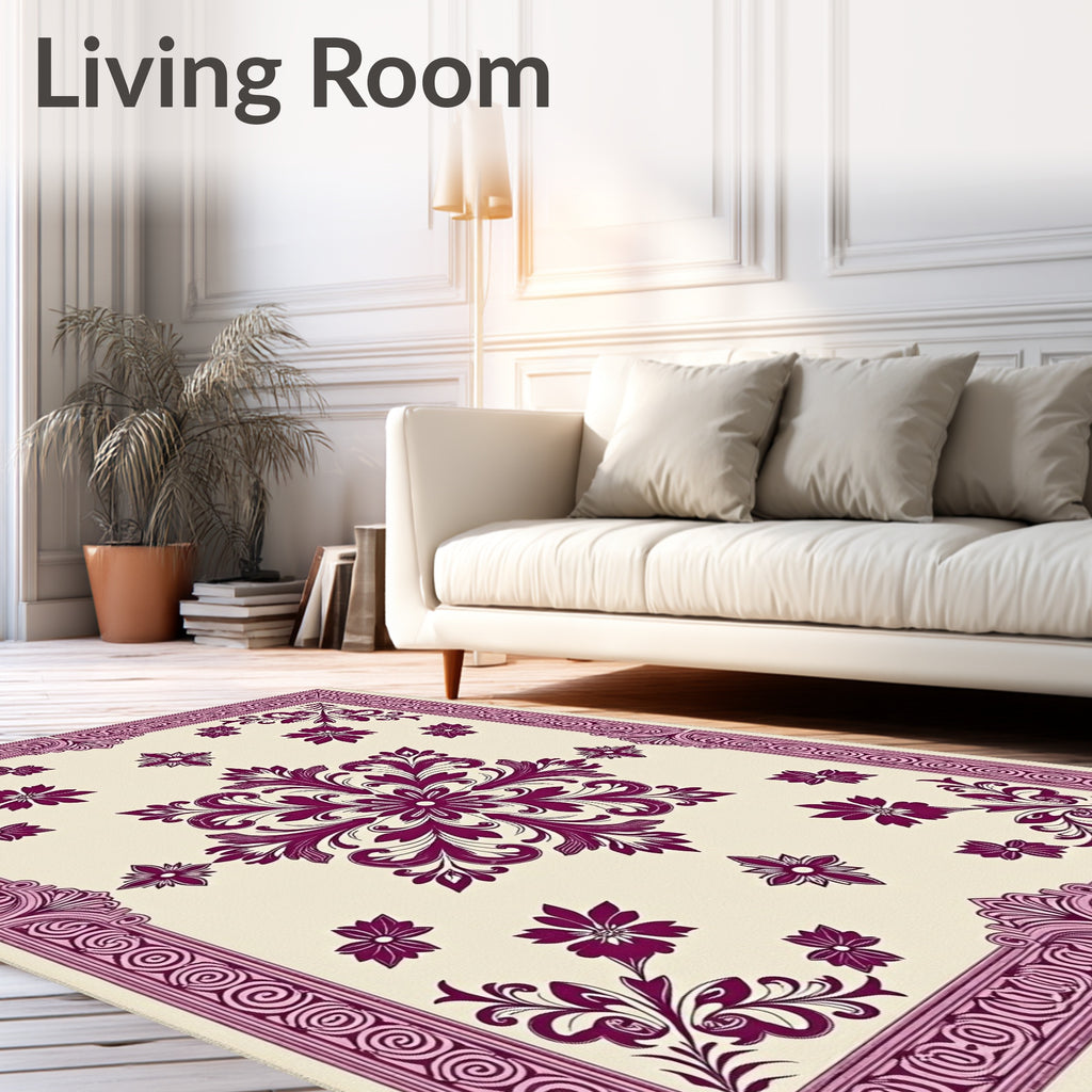 Deep Plum Floral Medallion Border Rug