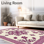 Deep Plum Floral Medallion Border Rug