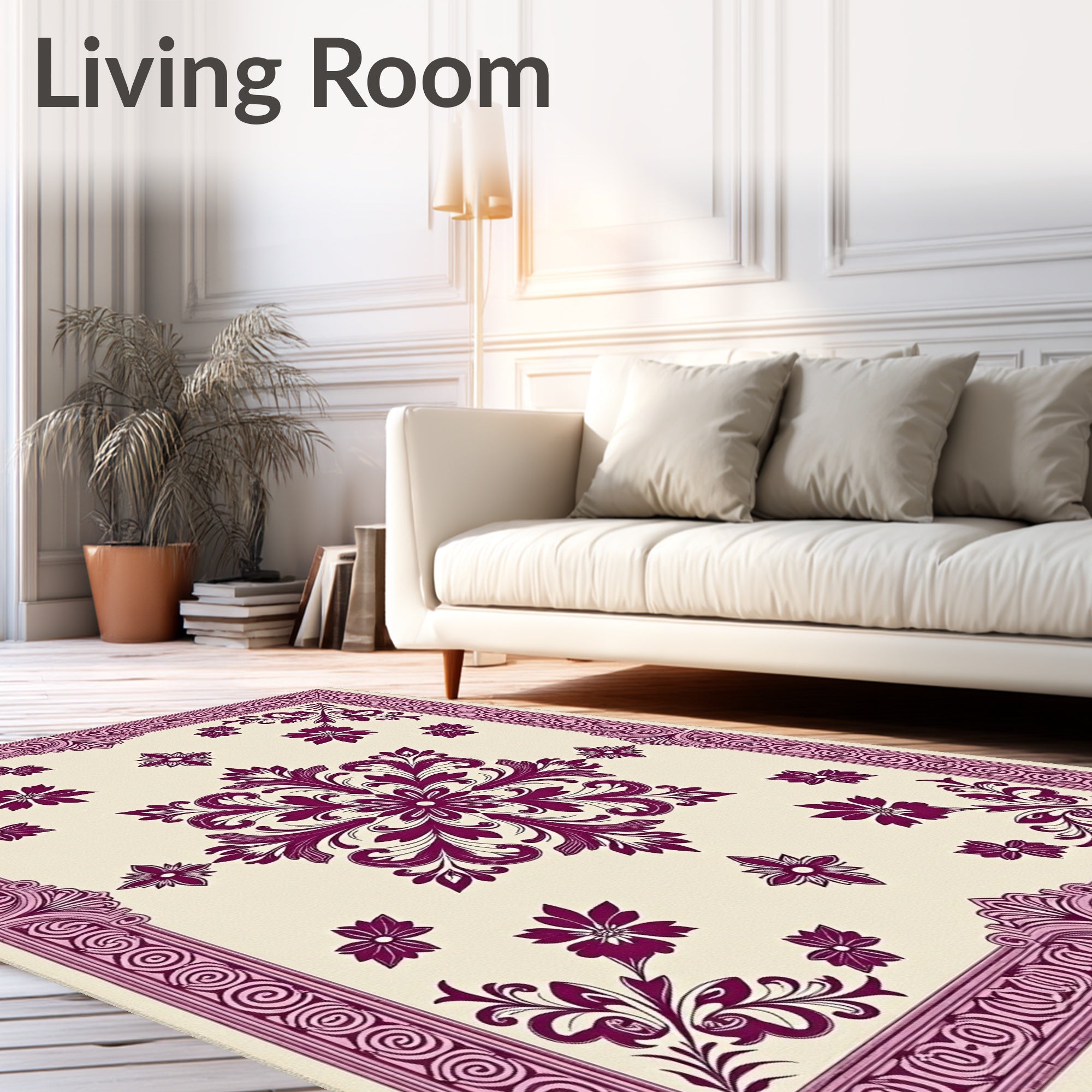 Deep Plum Floral Medallion Border Rug