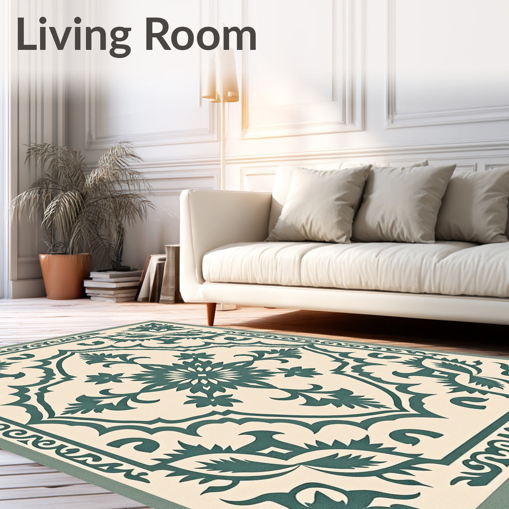 Emerald Green Floral Mandala Medallion Rug