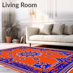 Bold Orange Blue Symmetrical Bloom Rug