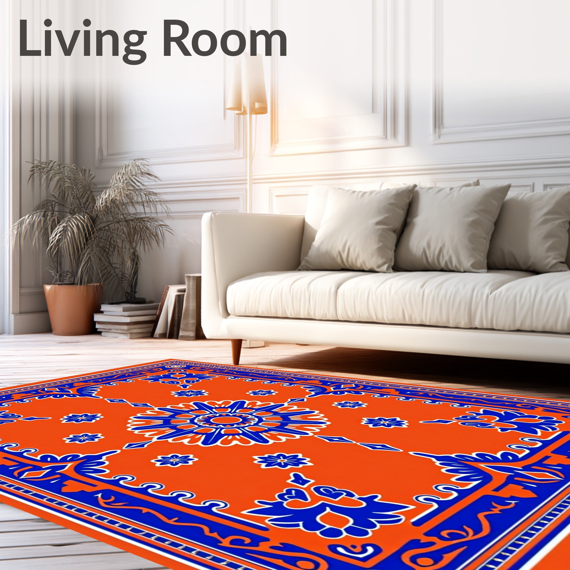 Bold Orange Blue Symmetrical Bloom Rug