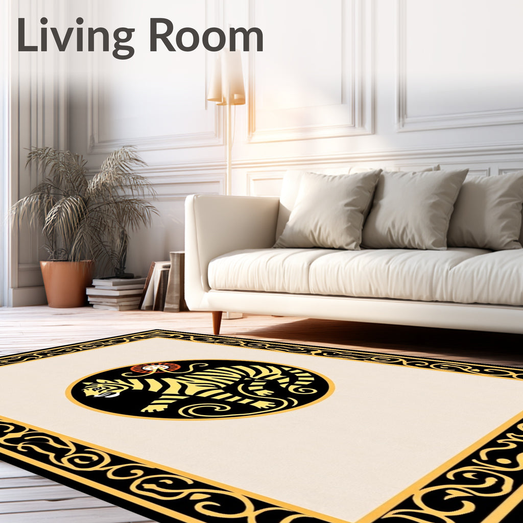 Bold Tiger Black Yellow Sun Border Rug