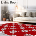 Festive White Snowflake Red Pattern Rug