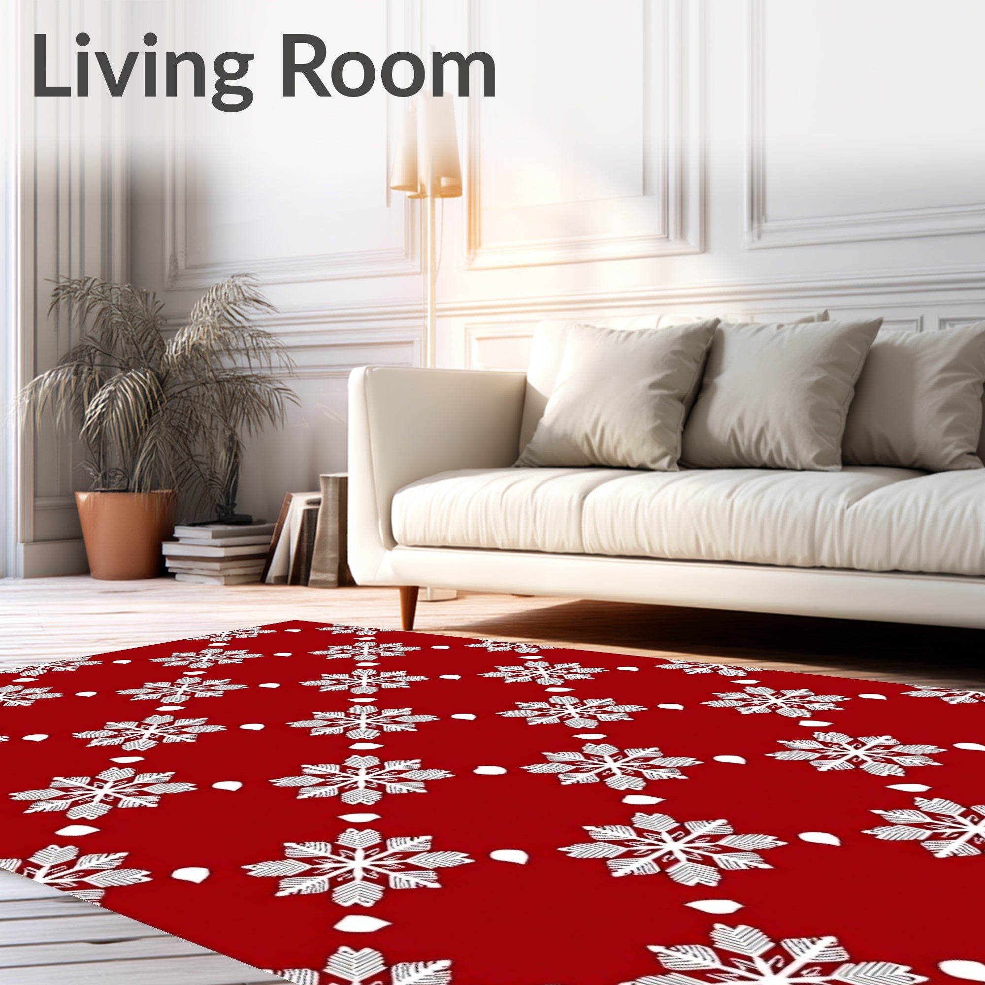 Festive White Snowflake Red Pattern Rug