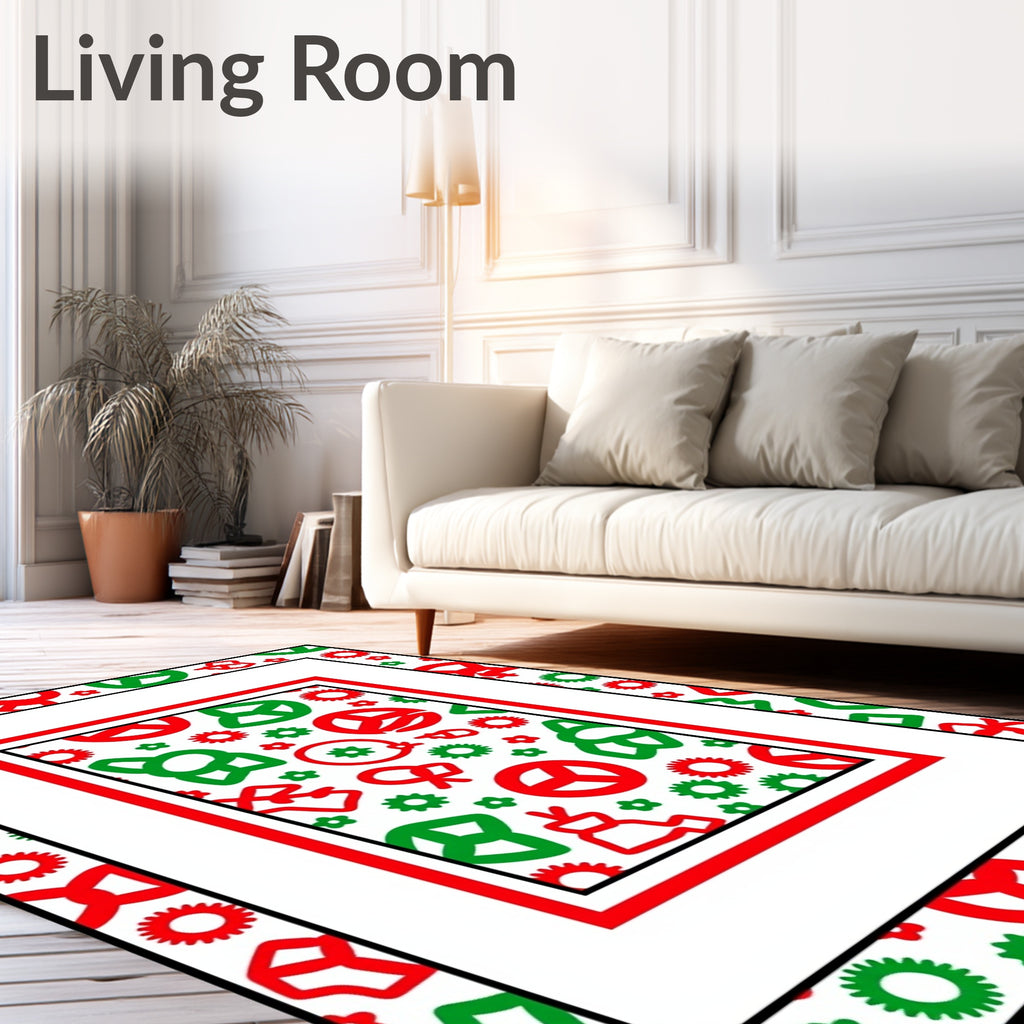 Bold Red Green Abstract Icons Rug