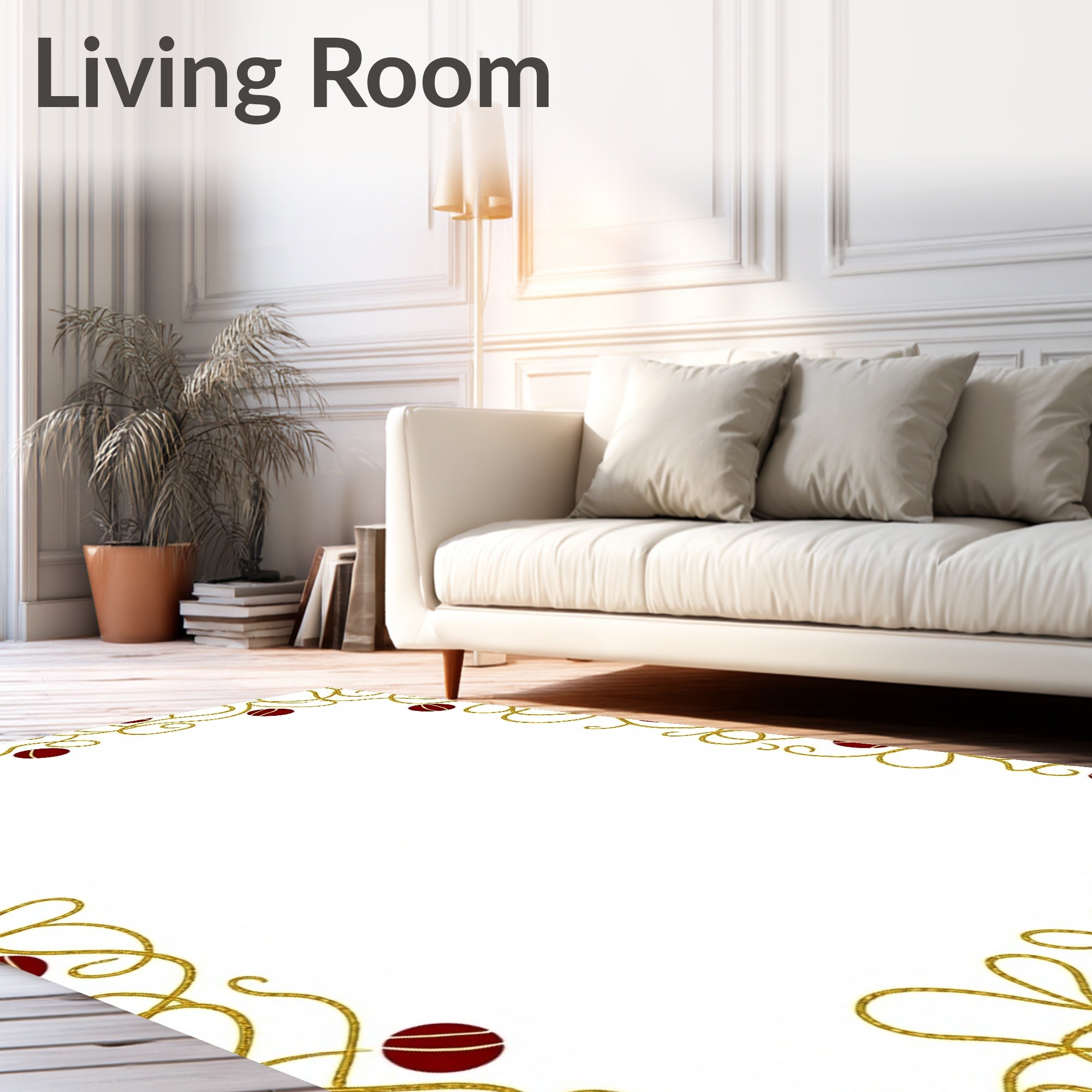 Golden Swirl Red Orb Border Rug