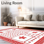 Red Snowflake Grid Border Rug