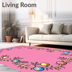 Golden Vine Blue Pink Ornaments Rug