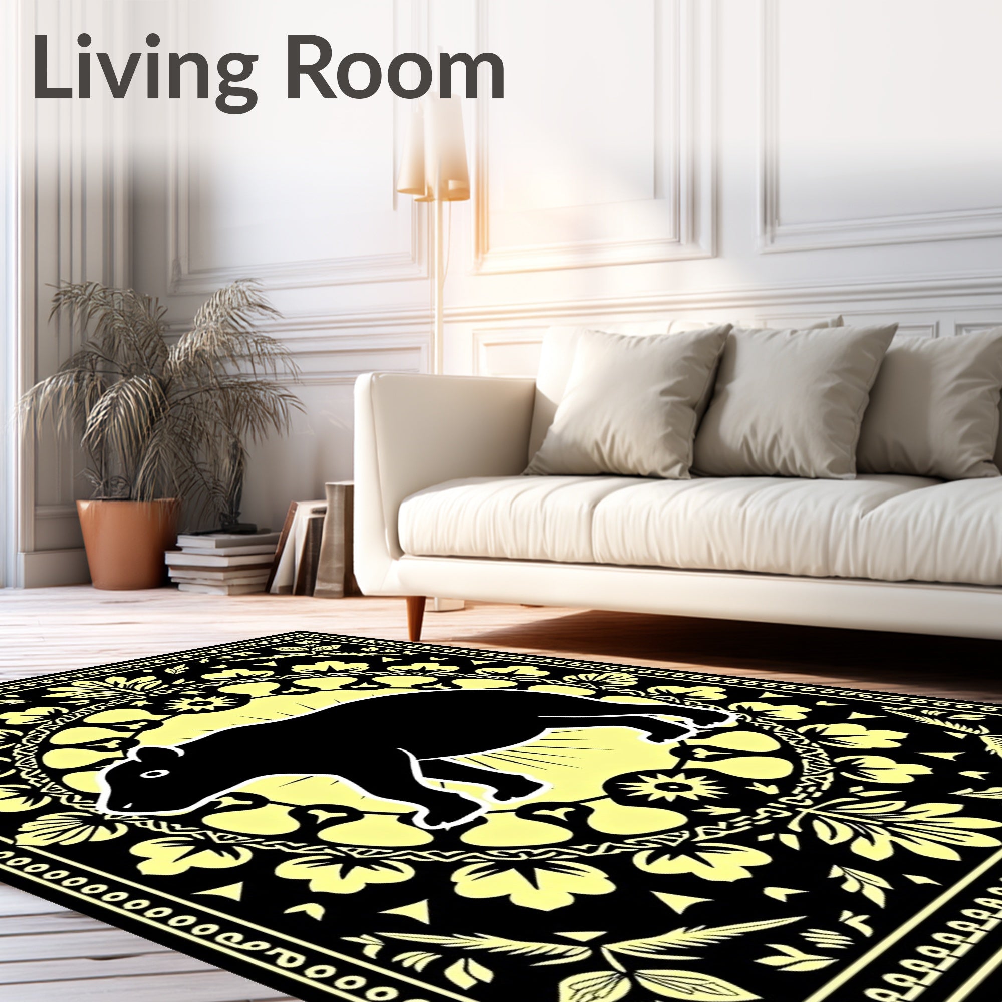 Black Tapir Yellow Floral Border Rug