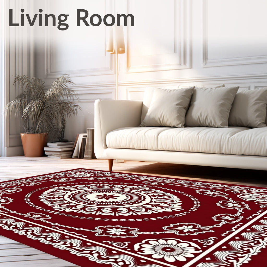 Rich Garnet Bloom Mandala Border Rug