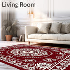 Rich Garnet Bloom Mandala Border Rug