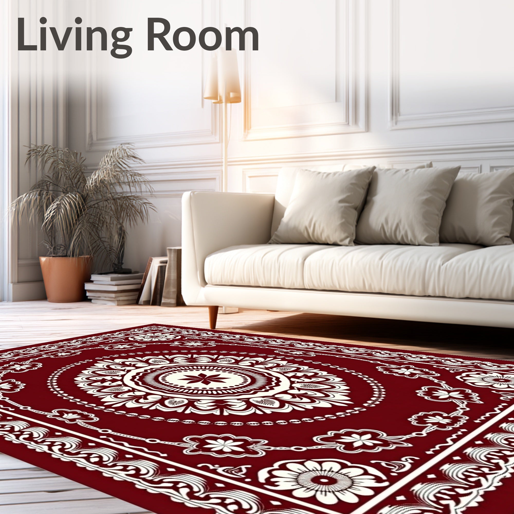 Rich Garnet Bloom Mandala Border Rug