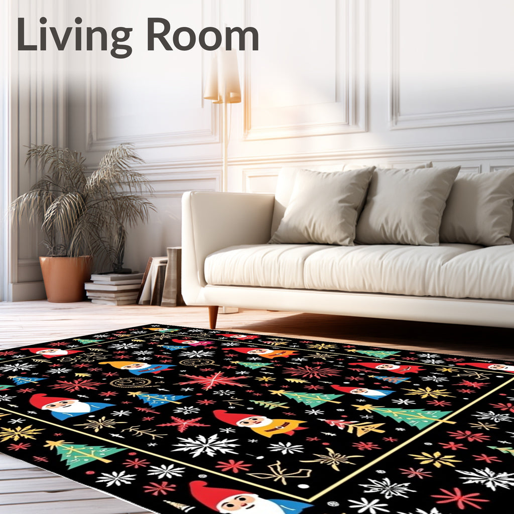 Christmas Gnomes Snowflakes Trees Square Rug