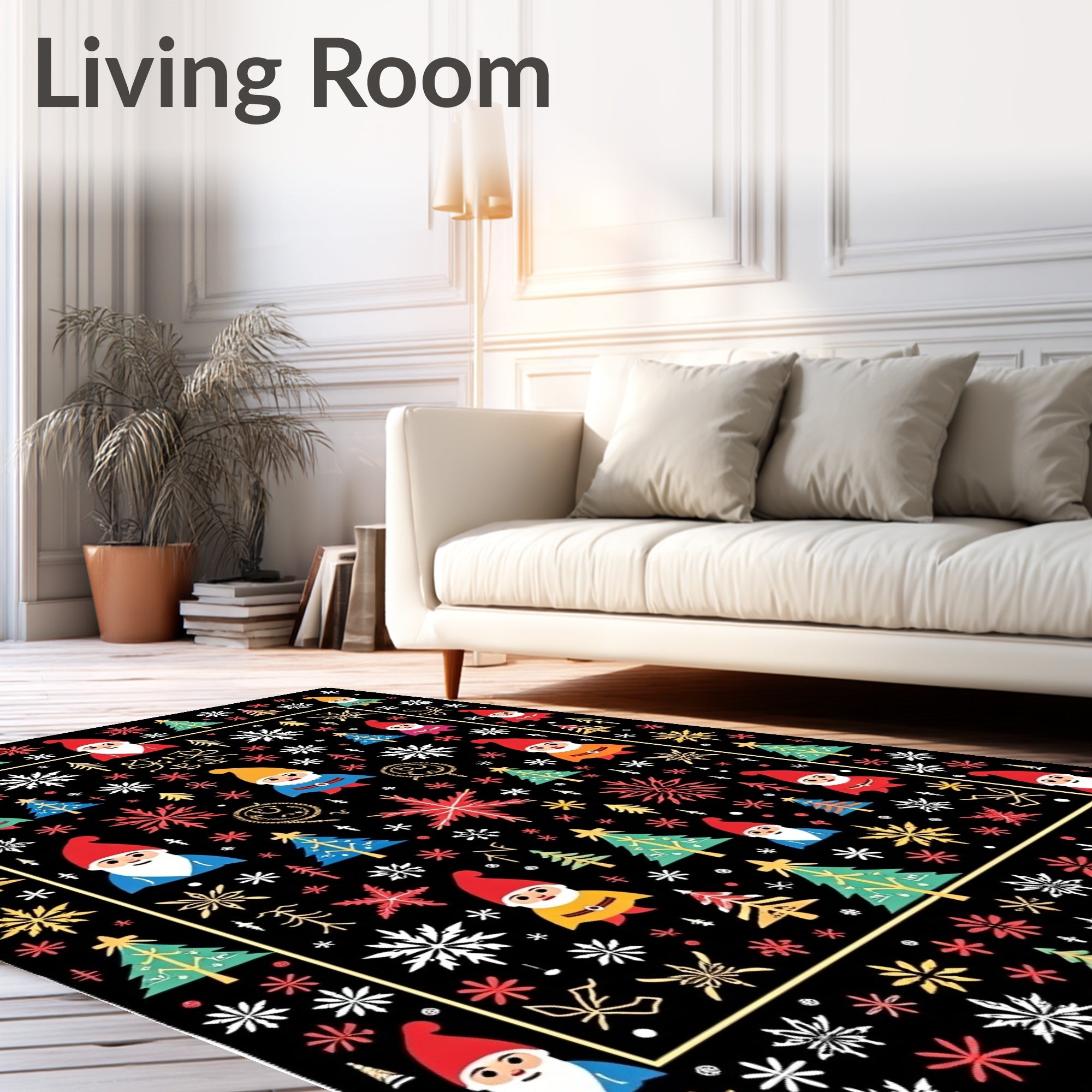 Christmas Gnomes Snowflakes Trees Square Rug