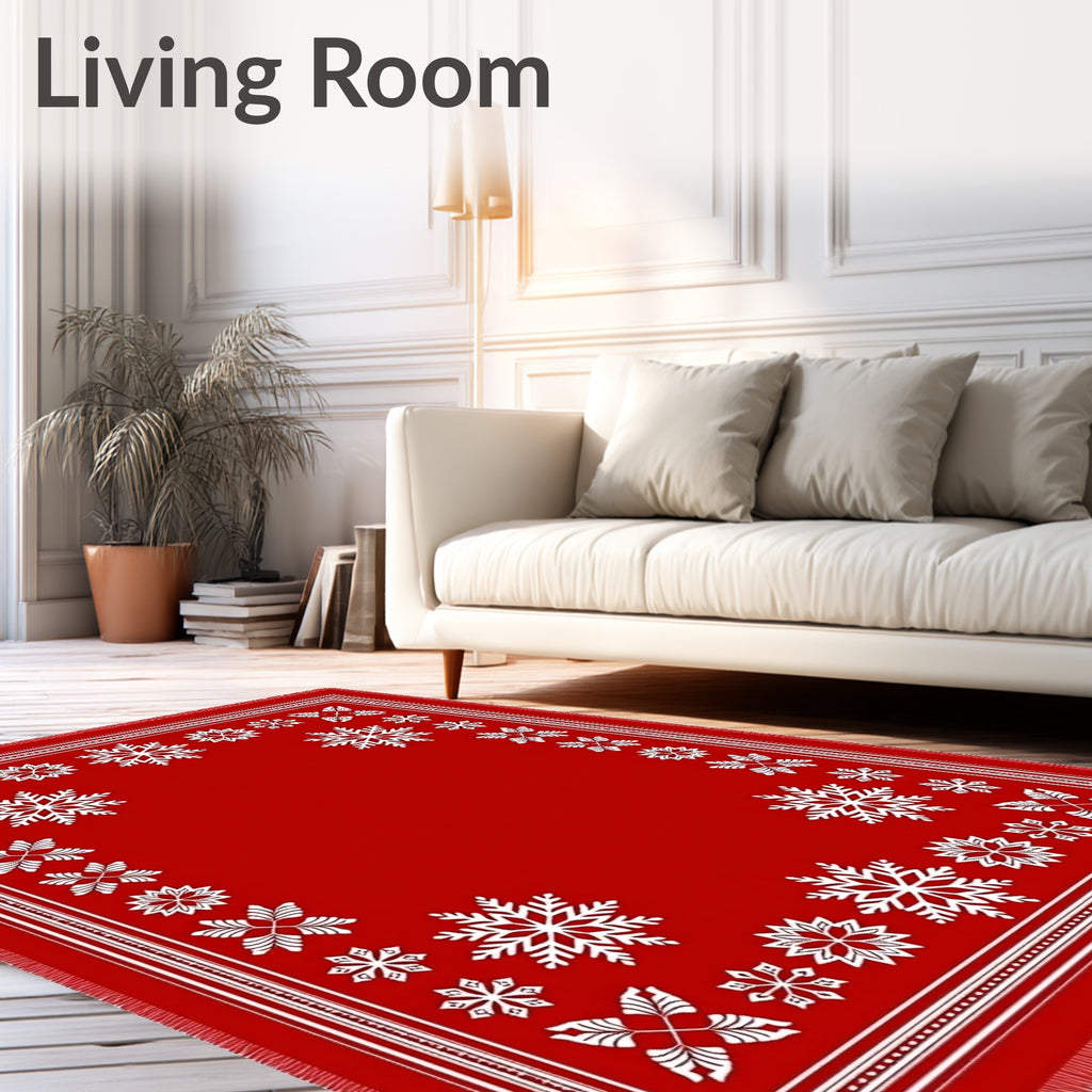 Winter White Starburst Festive Border Rug