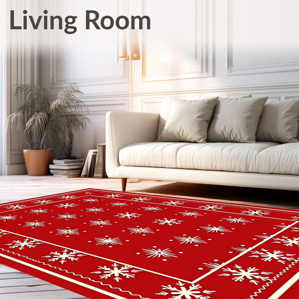 Crimson Snowflake Bordered Repeating Rug