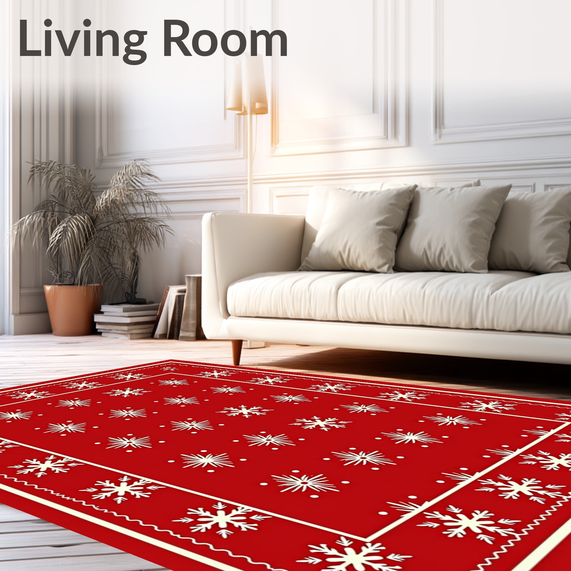 Crimson Snowflake Bordered Repeating Rug