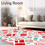 Red White Mitten Swirl Snowflake Ornament Rug