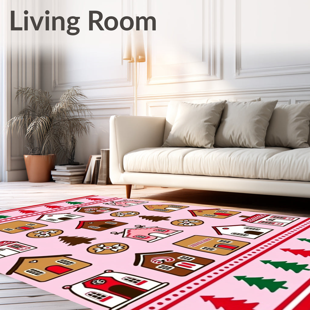 Pastel Gingerbread Village Woodland Whimsy Rug