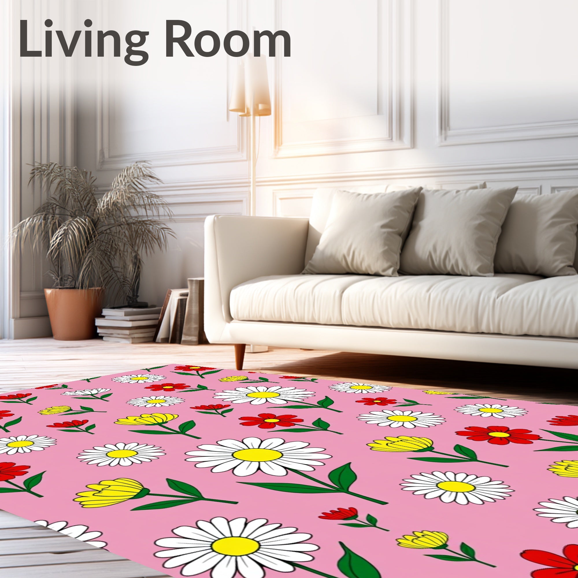 Pink Floral Daisy Garden Rug