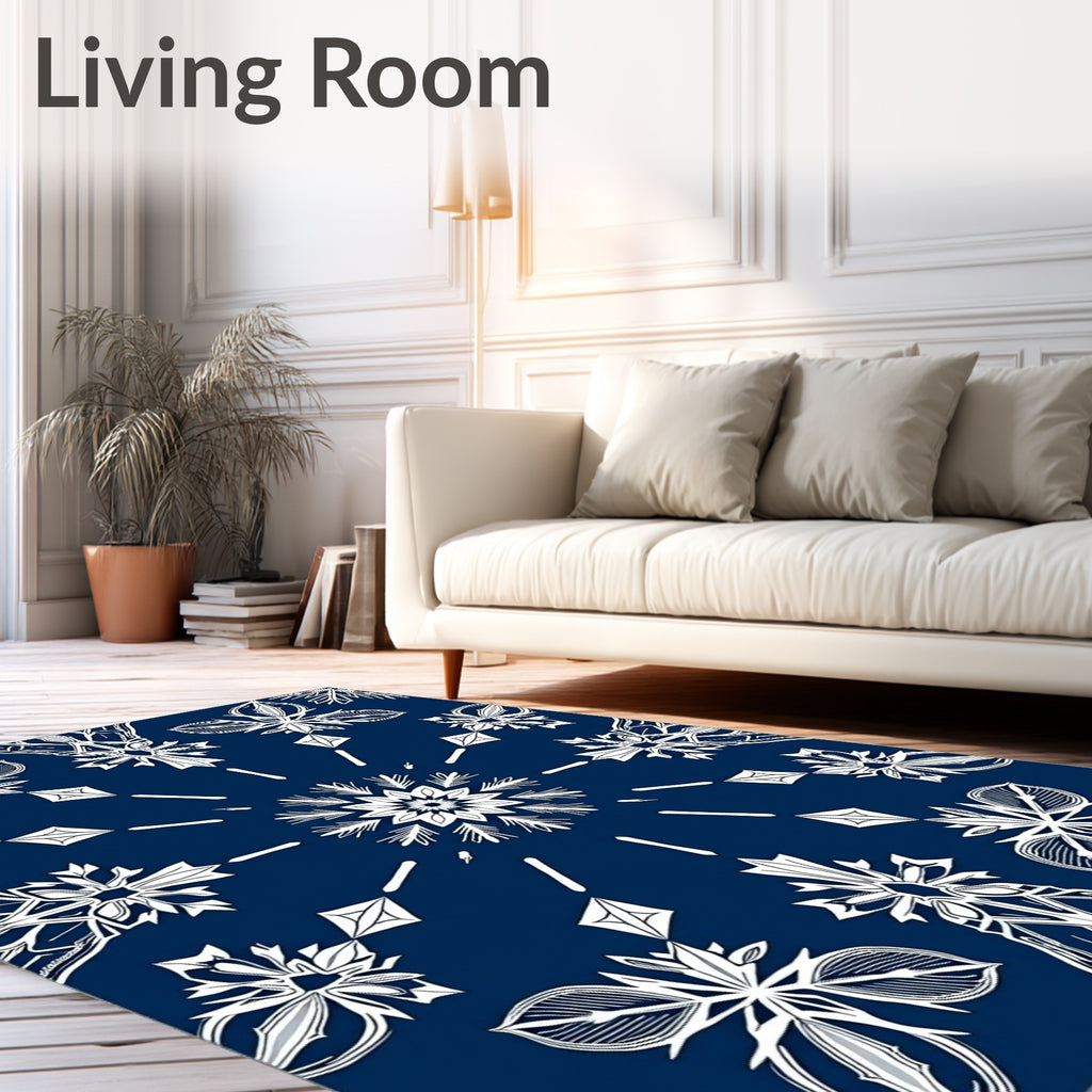 Navy White Symmetrical Floral Mandala Rug