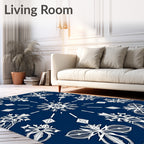 Navy White Symmetrical Floral Mandala Rug