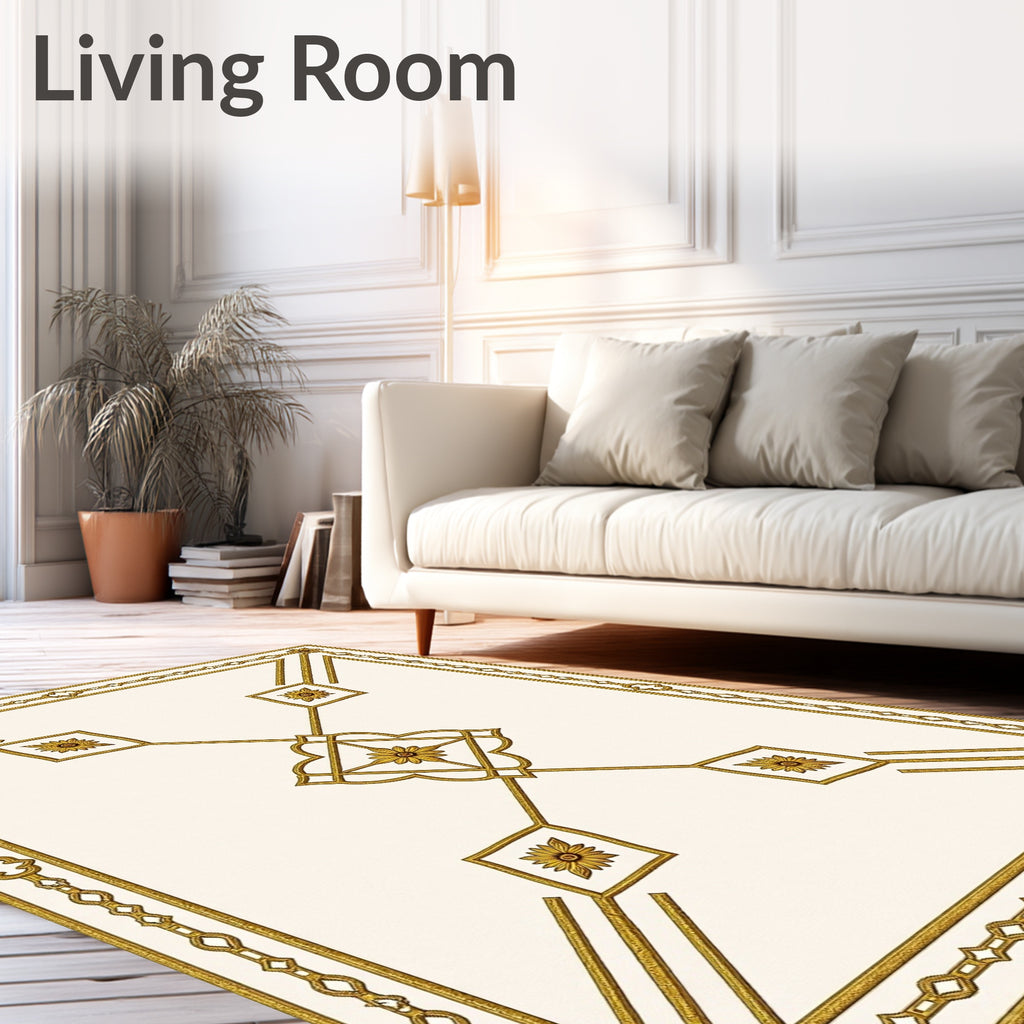 Golden Floral Quadrant Geometric Rug