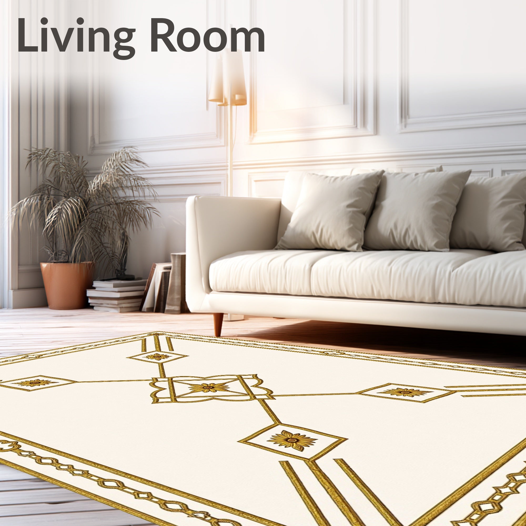 Golden Floral Quadrant Geometric Rug