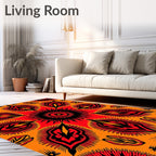 Fiery Red Black Abstract Medallion Rug