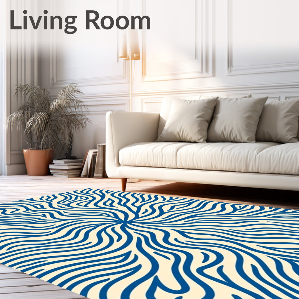 Radiating Blue Organic Swirl Rug