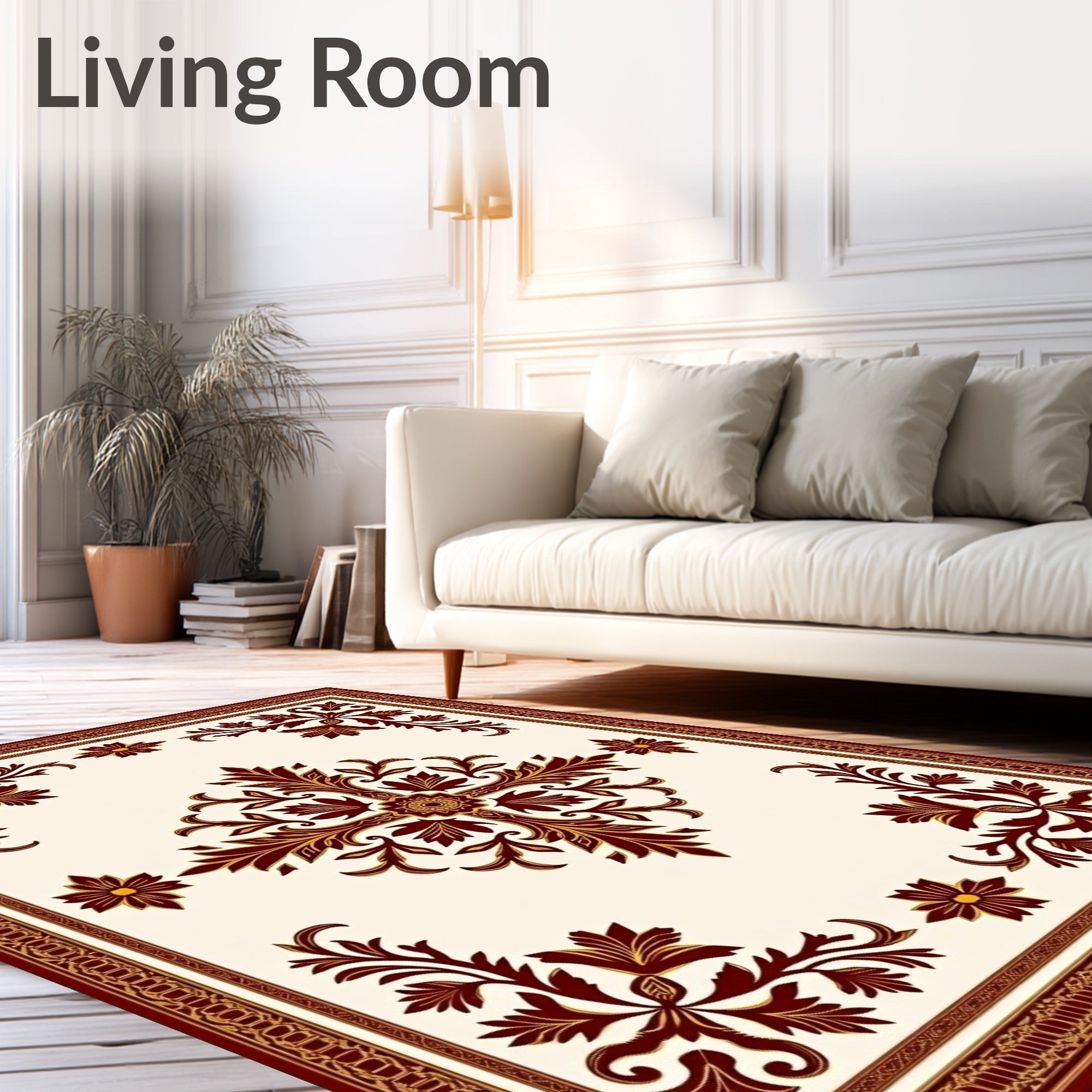 Elegant Burgundy and Gold Floral Medallion Rug