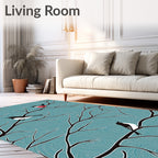 Teal Swirl Birds on Branches Rug