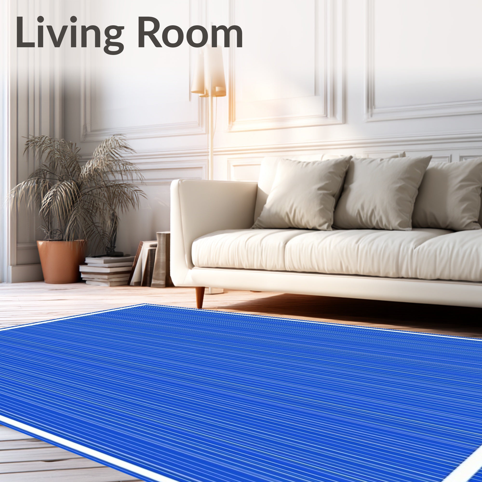 Bright Blue Vertical Stripe Rug