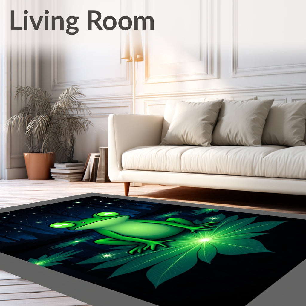 Whimsical Green Frog Night Forest Rug