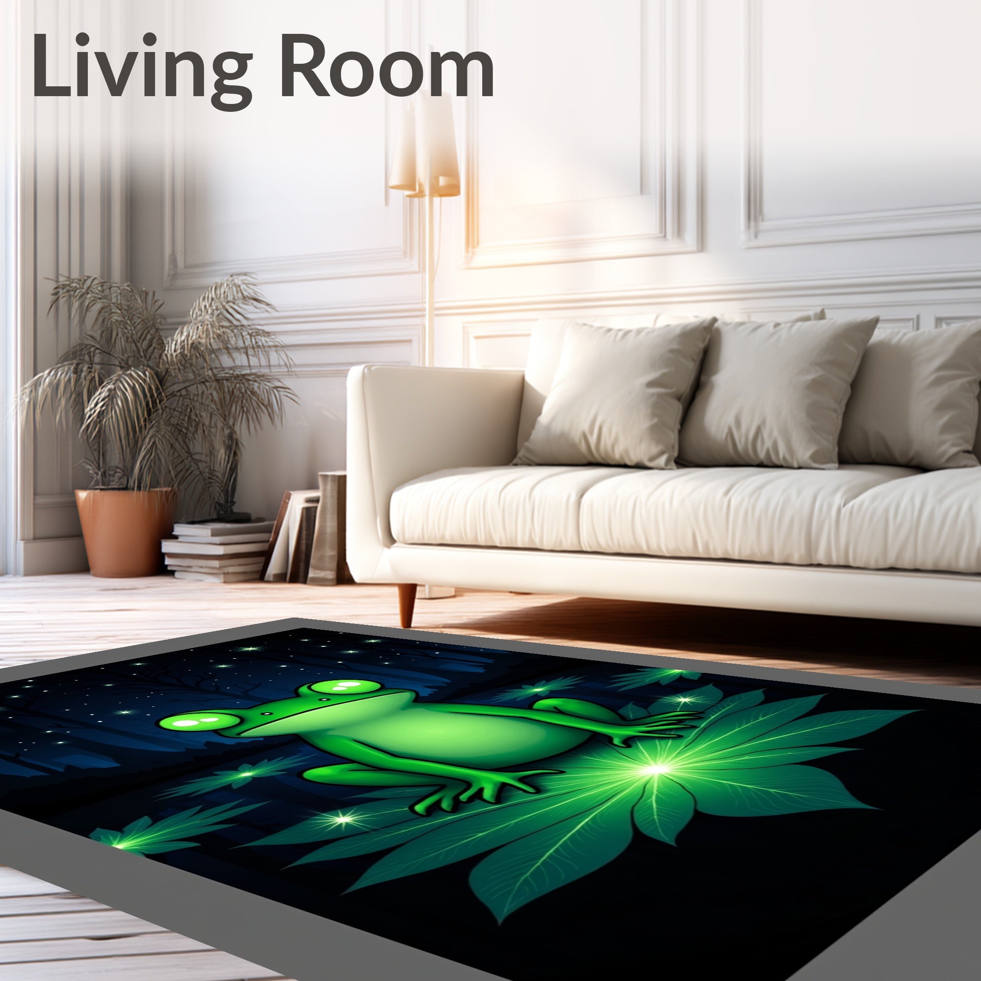 Whimsical Green Frog Night Forest Rug