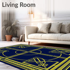 Navy Yellow Geometric Square Circle Rug